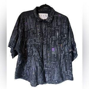 Vintage 80s FRANK Medium Funky Artsy Multicolor Geometric Print Button up